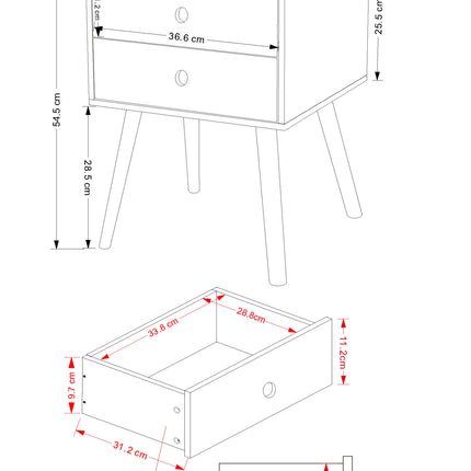 Painted - Scandia 2 Drawer Bedside - Tapered Wood Legs