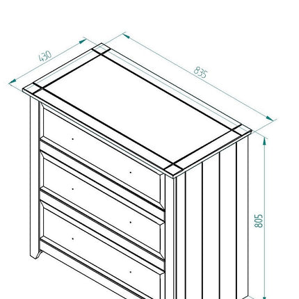 Painted - Space Saving 3 Drawer Chest - Luxurious Finish