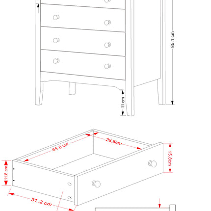 Painted - Stylish 4 Drawer Chest - Metal Handles