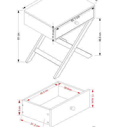 Painted - X Leg 1 Drawer Petite Bedside