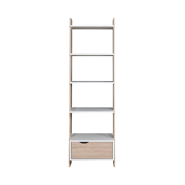 Pulford - Ladder Bookcase - White & Sonoma Oak
