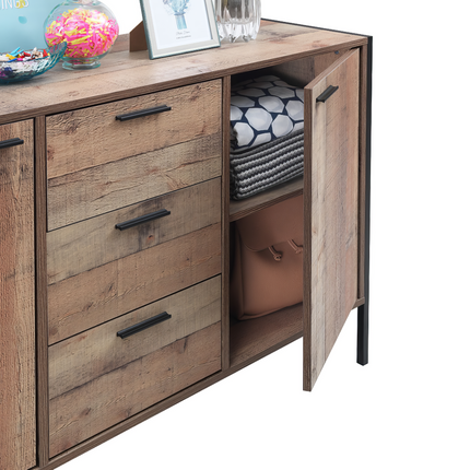 Stretton - 2 Door 3 Drawer Sideboard - Rustic Oak