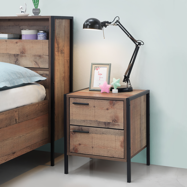 Stretton - 2 Drawer Bedside Table - Rustic Oak
