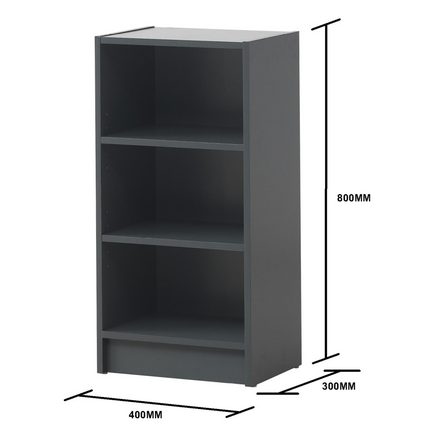 Dark gray minimalist small narrow bookcase with three shelves and clean lines from the Essentials 6 Colours range