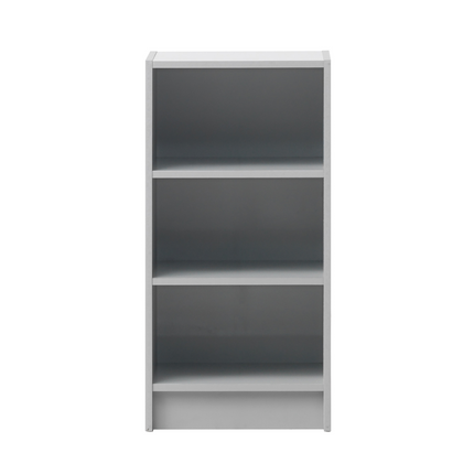 Minimalist white essentials small narrow bookcase with three shelves and a sleek modern design in six colors