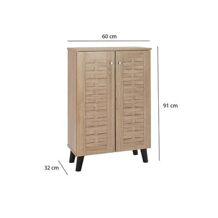 Essentials Compact 2 Door Shoe Cabinet dimension diagram, 60cm wide × 32cm deep × 91cm high