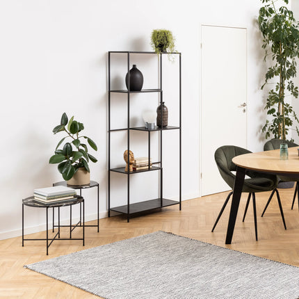 Avila - Side Table with Black Polished Marble Stone 52x40cm