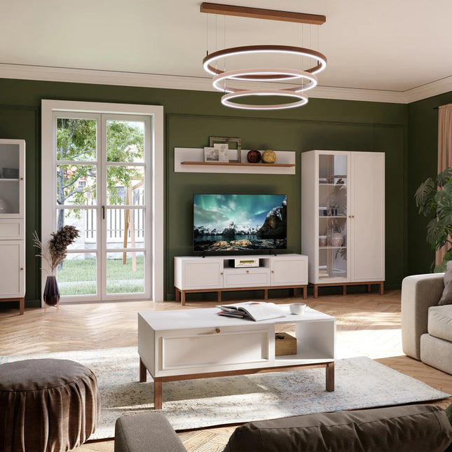 Wensley 2 Door 1 Drawer TV Unit in Light Grey and Oak with LED Lighting