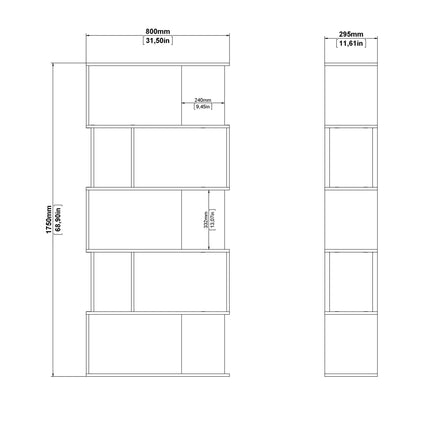 Maze Tall Bookcase 4 Shelves Oak White 173cm Midcentury