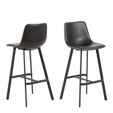 I_Oregon Bar Chair Set Of 2 – Vintage PU Black With Matt Black Steel Base