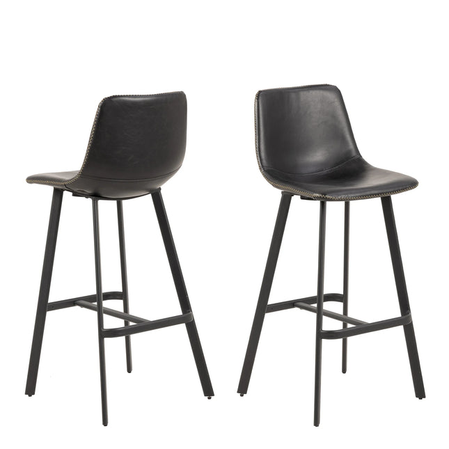 I_Oregon Bar Chair Set Of 2 – Vintage PU Black With Matt Black Steel Base