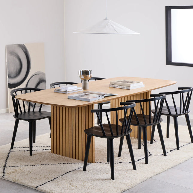 Christo Oak Dining Table with 6 Ida Black Dining Chairs Set