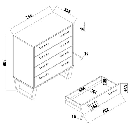 Texas - Chest of Drawers - 4 Drawer Industrial & Black Metal Legs