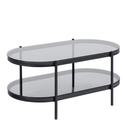Bayonne Oval Coffee Table with Smoked Glass Top and Matte Black Base
