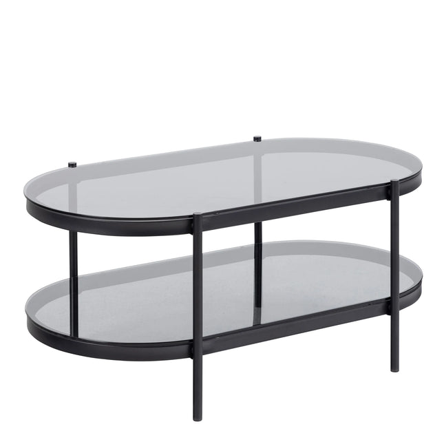 Bayonne Oval Coffee Table with Smoked Glass Top and Matte Black Base