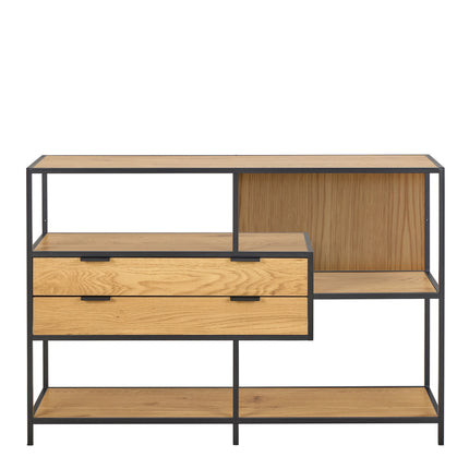 Seaford Wide Oak Metal Bookcase with 2 Drawers and 3 Shelves