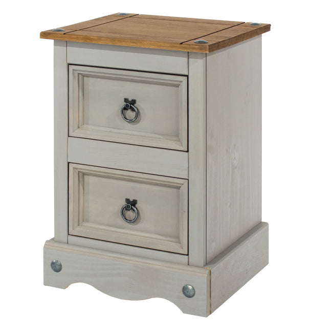 Corona - Bedside Table - 2 Drawer Pine & Metal Ring Pulls