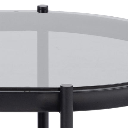 Bayonne Oval Coffee Table with Smoked Glass Top and Matte Black Base