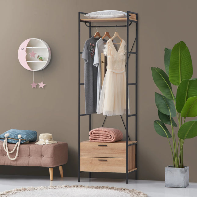 Claire - 2 Drawer 1 Shelf Open Wardrobe - Riviera Oak