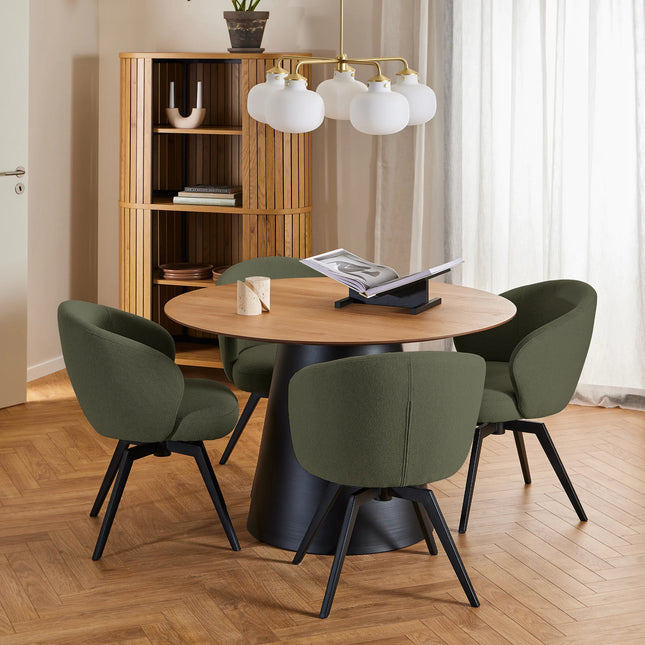 Soli - Round Dining Table with 4 Swivel Darlene Dining Chairs with Armrest