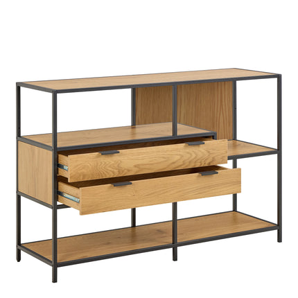 Seaford Wide Oak Metal Bookcase with 2 Drawers and 3 Shelves