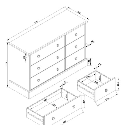 Cotswold - Chest of Drawers - 6 Drawer Antique Waxed Pine