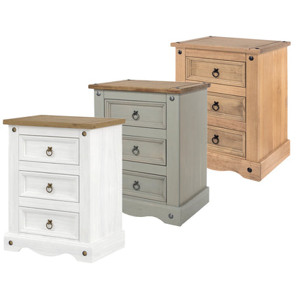 Corona - Bedside Cabinet - 3 Drawer Solid Pine Traditional