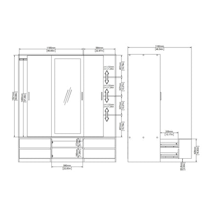 Line - Wardrobe with 3 Sliding Doors, Drawers and Mirror