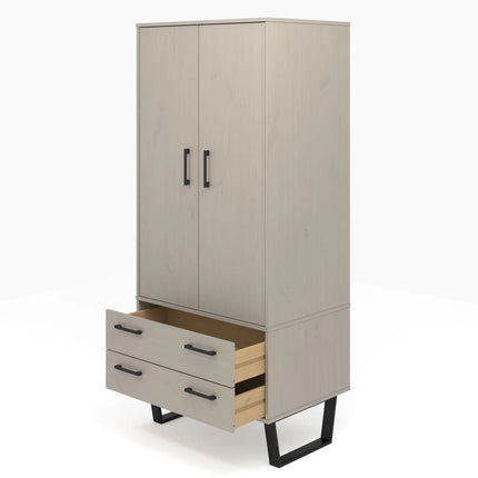 Texas - Wardrobe - 2 Door 2 Drawer Grey Waxed Pine & Metal Legs