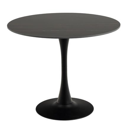 Malta - Ceramic Round Dining Table in Black with 4 Celia Dining Chairs