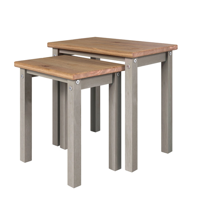 Linea Grey - Nest of 2 Side Tables - Antique Waxed Pine Tops