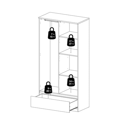 Naia - Wardrobe with 2 Doors + 1 Drawer