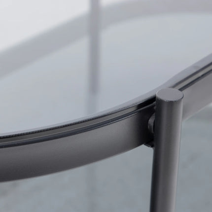 Bayonne Oval Coffee Table with Smoked Glass Top and Matte Black Base