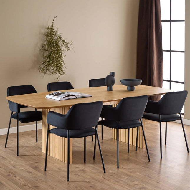 Christo Oak Dining Table with Lima or Ida Black Dining Chairs Set