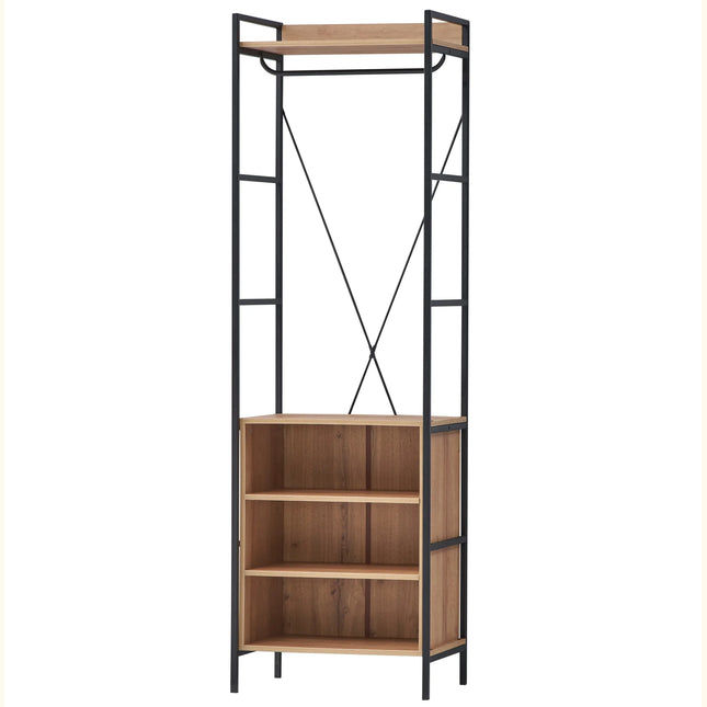 Claire wardrobe with Riviera oak shelves and black metal frame