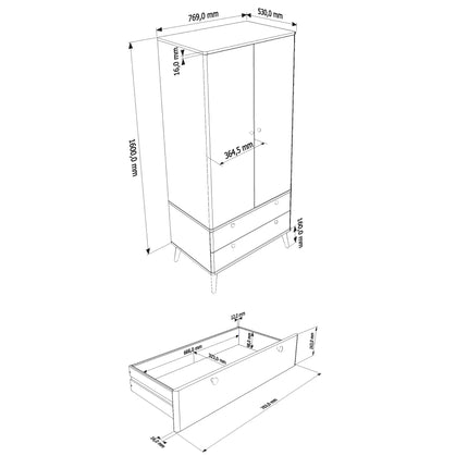 Augusta Curve - Wardrobe - 2 Door 2 Drawer White