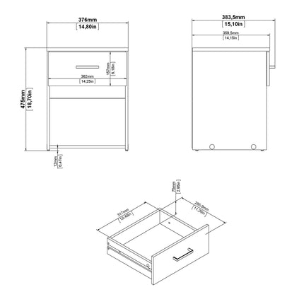 Space - 3 Piece Bedroom Set, Bedside, Chest and 2 Door 1 Drawer Wardrobe