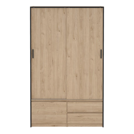 Line - Wardrobe with 2 Sliding Doors, Drawers and Mirror