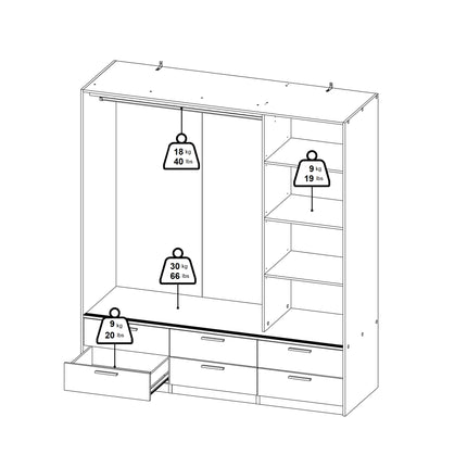 Line - Wardrobe with 3 Doors 6 Drawers