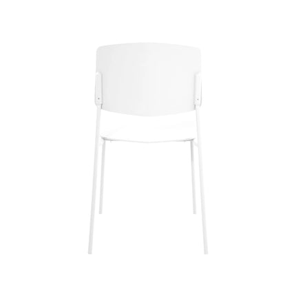 Aspen dining chair white plastic curved back with slim metal legs and visible screws