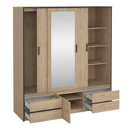 Line - Wardrobe with 3 Sliding Doors, Drawers and Mirror