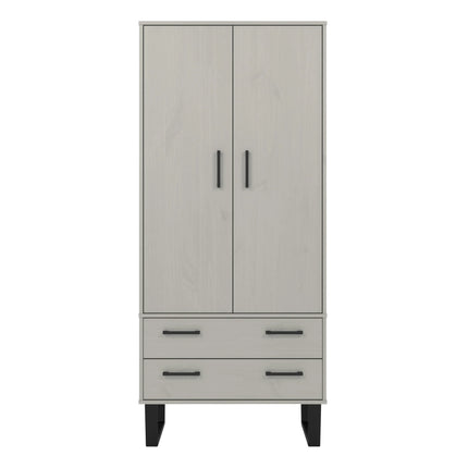 Texas - Wardrobe - 2 Door 2 Drawer Grey Waxed Pine & Metal Legs