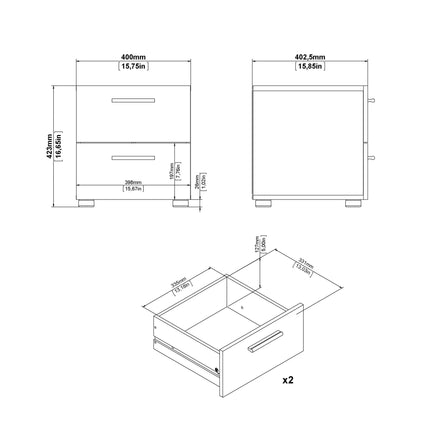 Pepe Bedroom Set 2 Door Wardrobe 6 Drawers High Gloss 201cm
