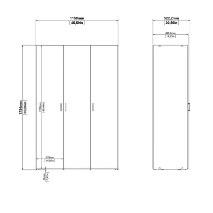 Space - Wardrobe with 3 Doors in White