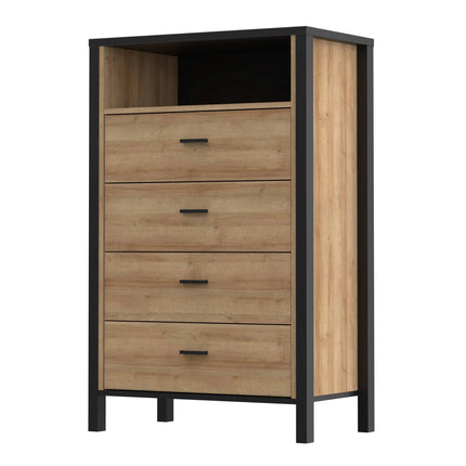 High Rock Chest of 4 Drawers in Matt Black and Riviera Oak