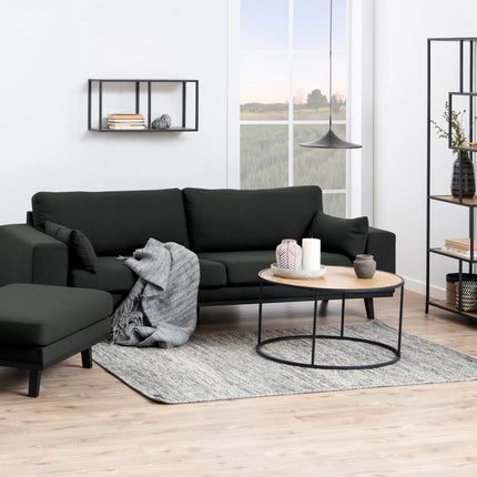 Seaford - Black Metal Round Coffee Table with Oak Top