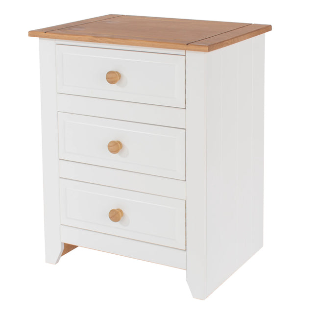 Capri - Bedside Table - 3 Drawer & Antique Waxed Pine Top