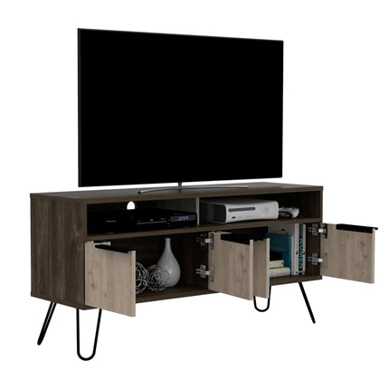Nevada - TV Unit - 4 Door Smoked Oak & Hairpin Legs