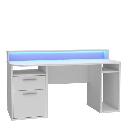 Tezaur White Gaming Desk with Colour Changing LED Lighting