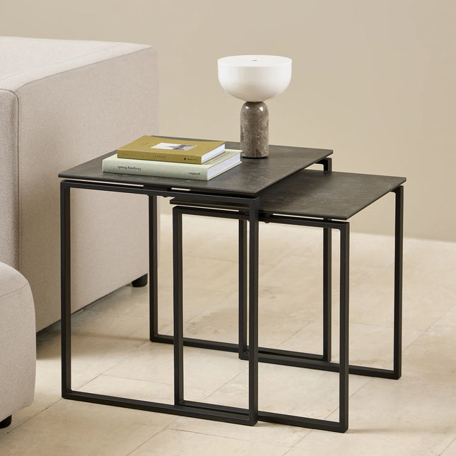 Katrine Square Coffee Table Set in Ceramic Black or White – Modern Elegance